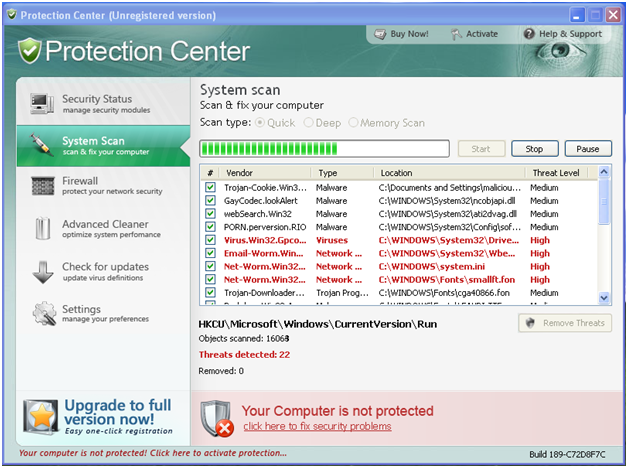 Fake Infections and Protection Software Advertised