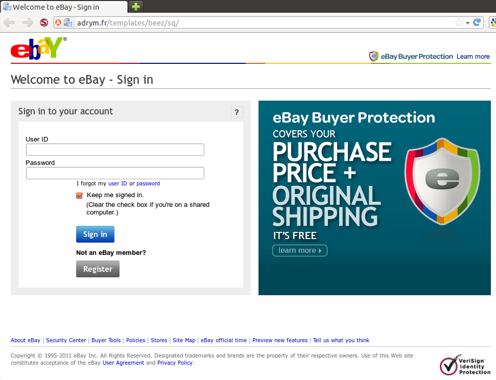 eBay Phishing Website Example