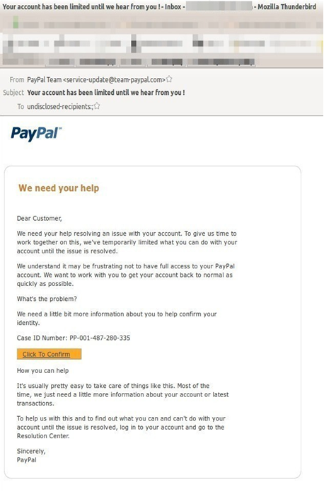 PayPal Phishing Attack Example