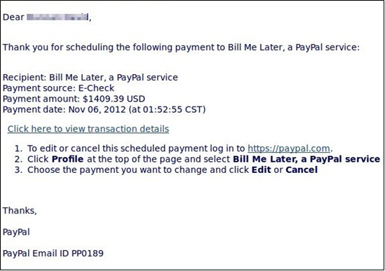 PayPal Phishing Attack Email