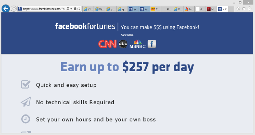 Screenshot, example of a scam website tied to Facebook Fortunes