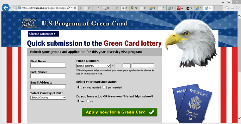 Example of a Green Card Lottery scamvertising website