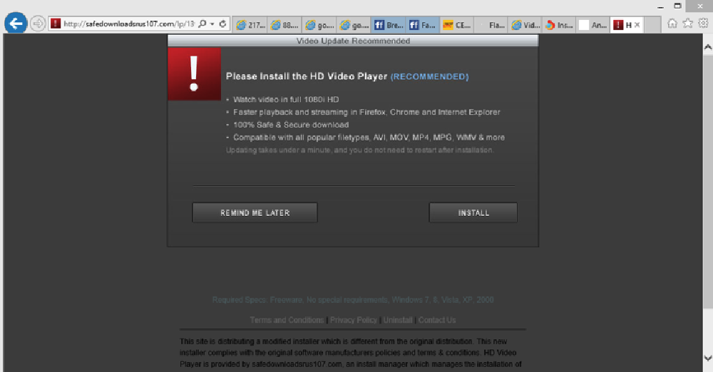 Example of a malicious website tied to a web browser hijacker
