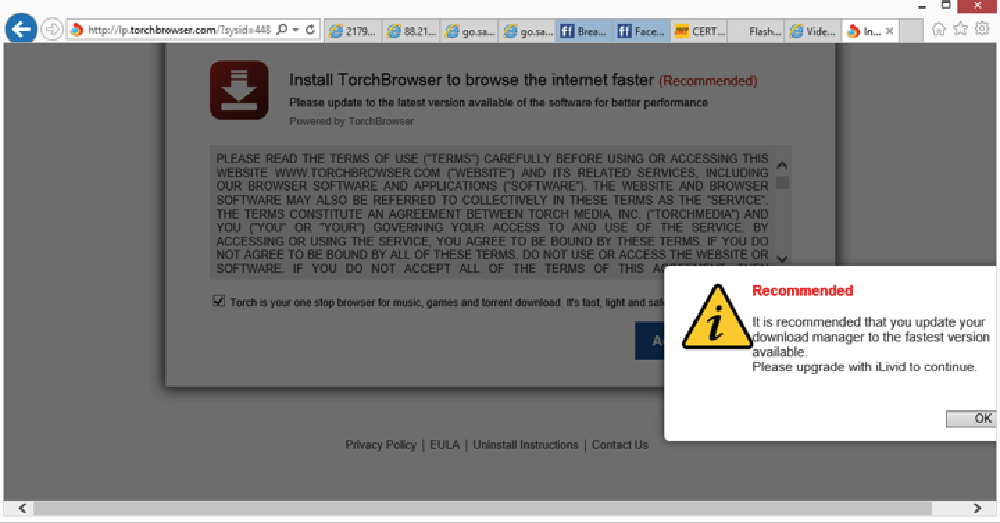 Example of a malicious website tied to adware