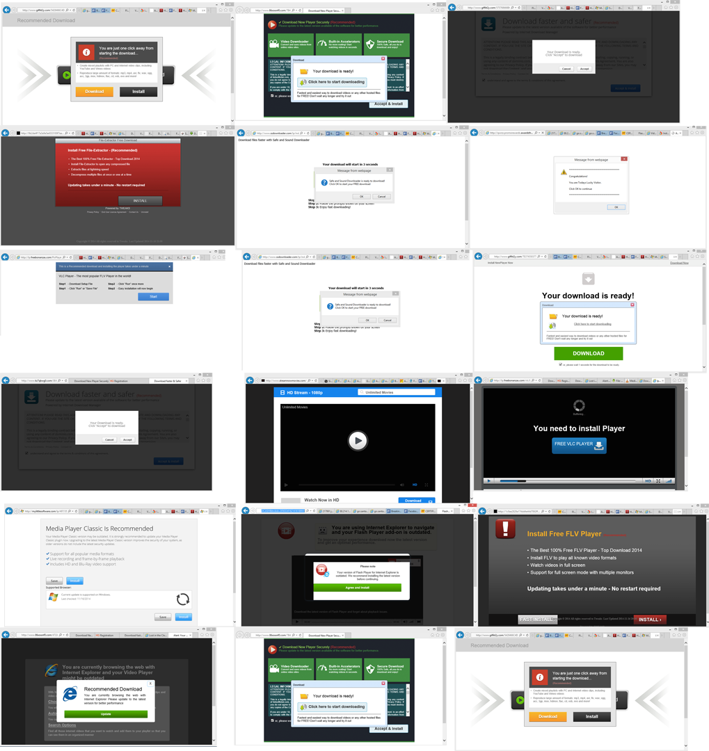 Multiple examples of malicious websites tied spam, adware and malware