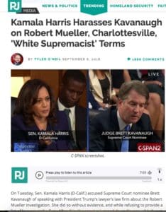 Kamala Harris Harrasses Kavanaugh over Mueller White Supremacist Terms